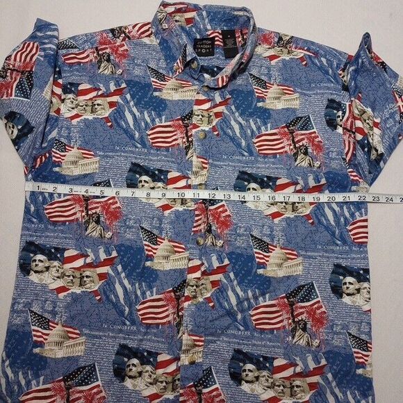 Cotton Trader Sports Men's Medium America Shirt Liberty Flag Rushmore Button Up - Picture 4 of 8